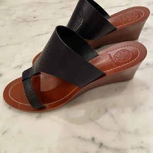 Tory Burch Perforated Logo Wedge Sandals